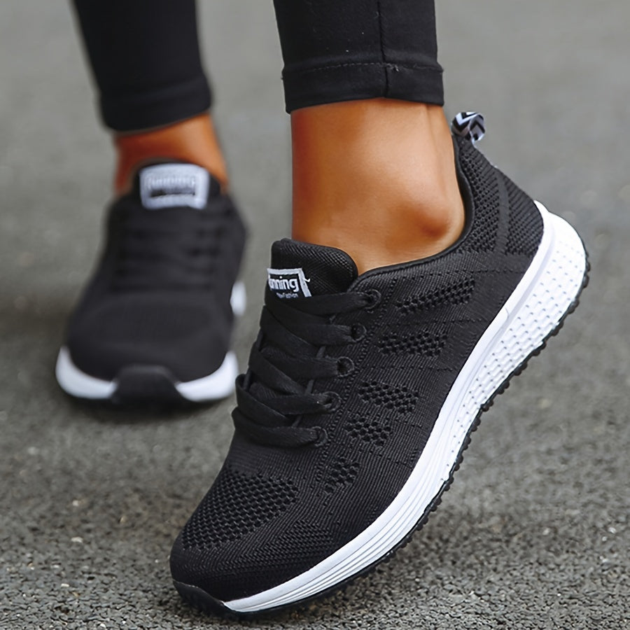 Women's Letter Graphic Lace-up Walking Shoes, Mesh Breathable Athletic Sneakers For Tennis Fitness Gym